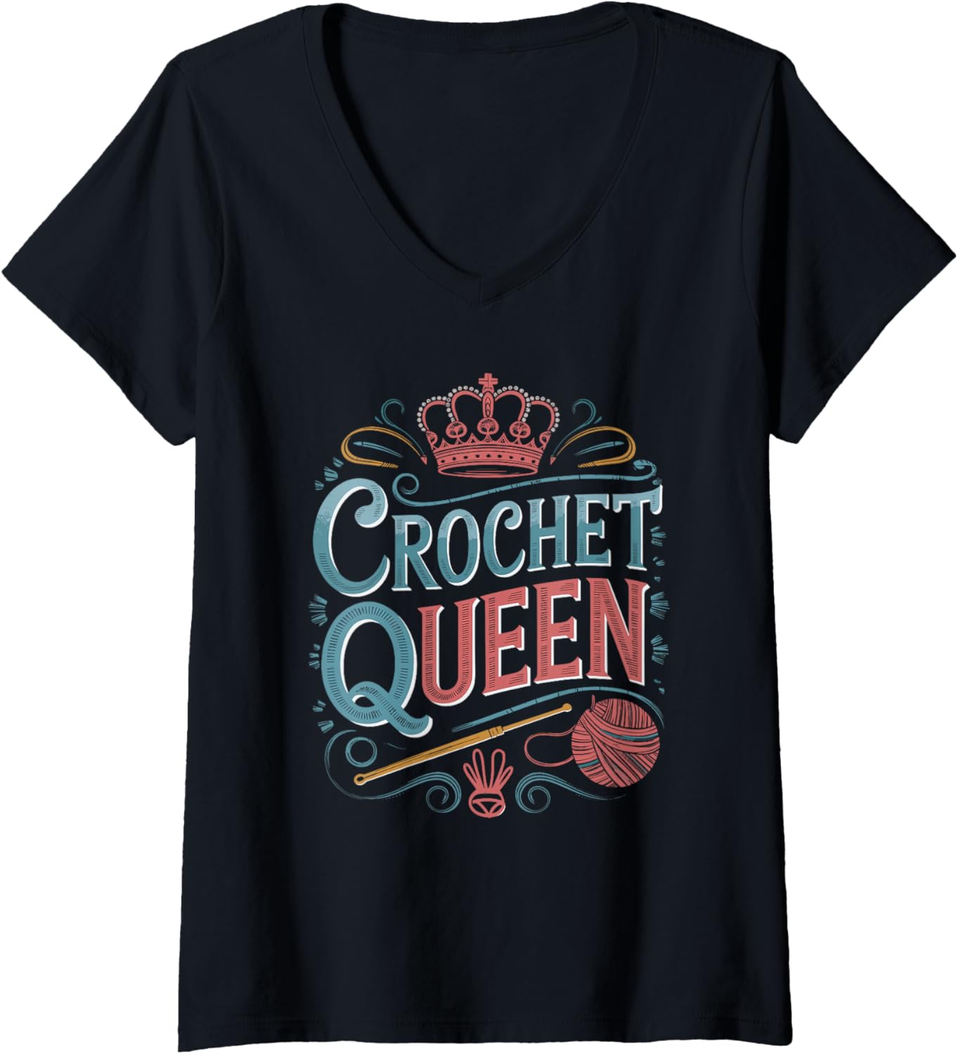 Womens Crochet Queen Heart Yarn V-Neck