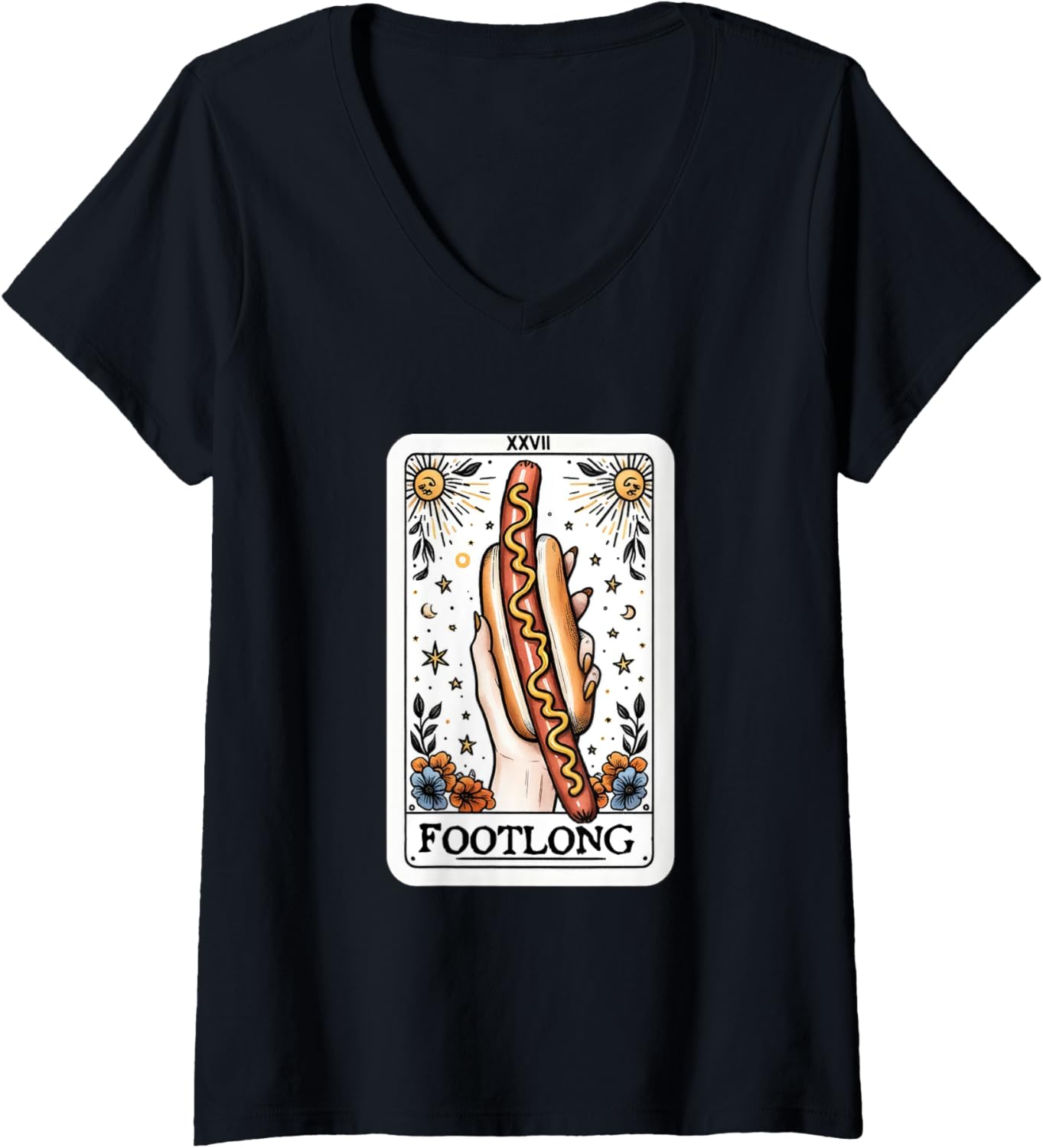 Womens Footlong Tarot Card Mystic Hot Dog Weiner 4Th Of July Food V Neck