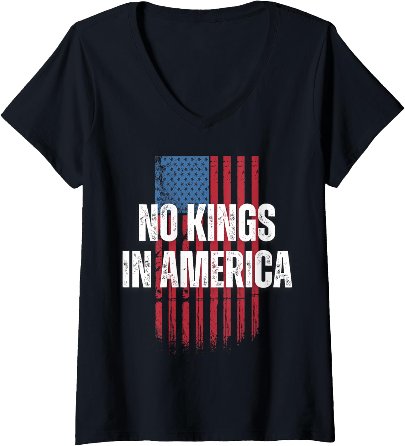 Womens No Kings In America Freedom American Flag Official V Neck