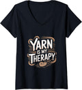 Womens Yarn Is My Therapy - Knitting Crocheting Yarn Knitter V-Neck