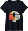 Womens Retro 3D Print Shirt 3D Printer Vintage 3D Printing V Neck