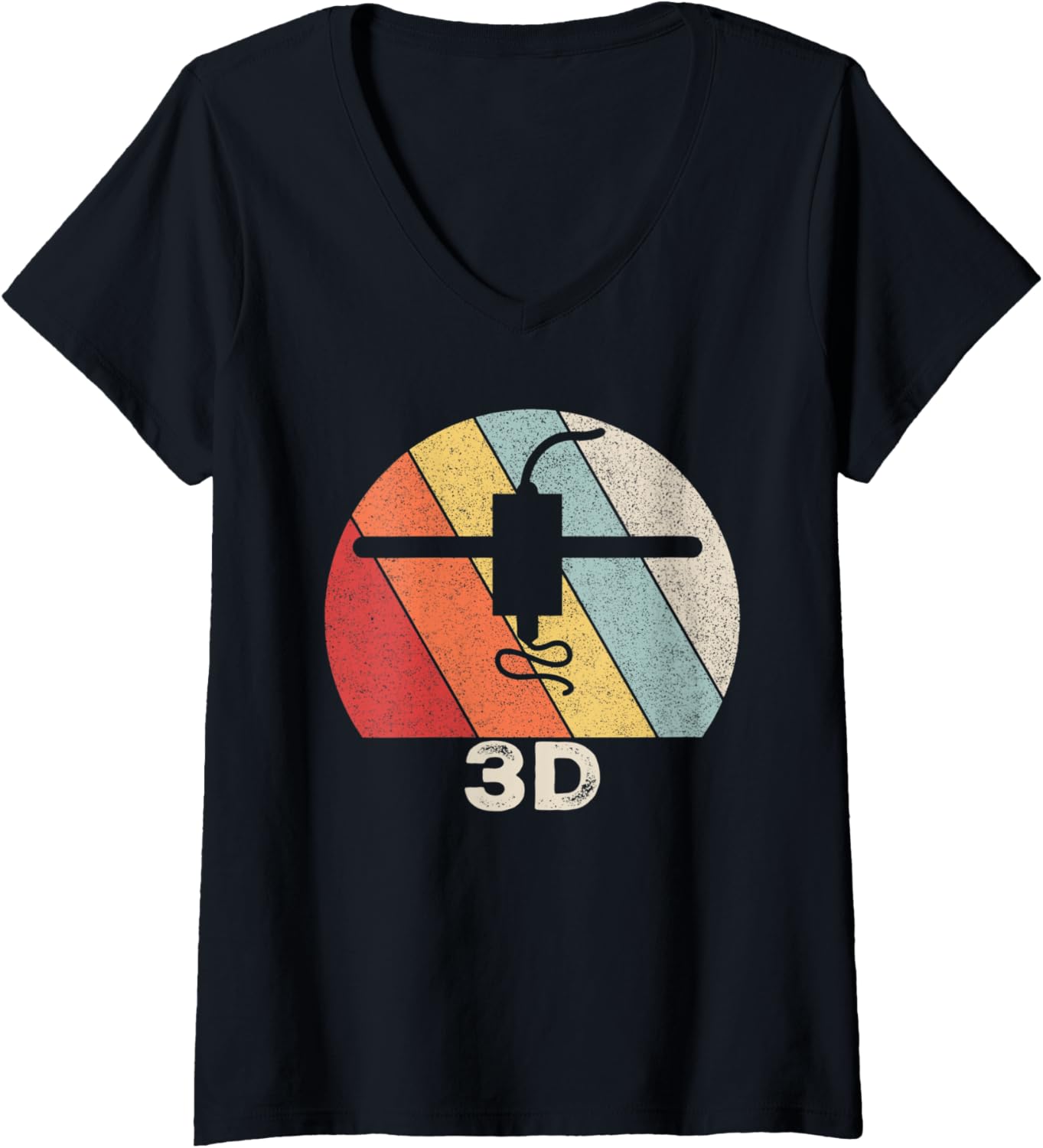 Womens Retro 3D Print Shirt 3D Printer Vintage 3D Printing V Neck