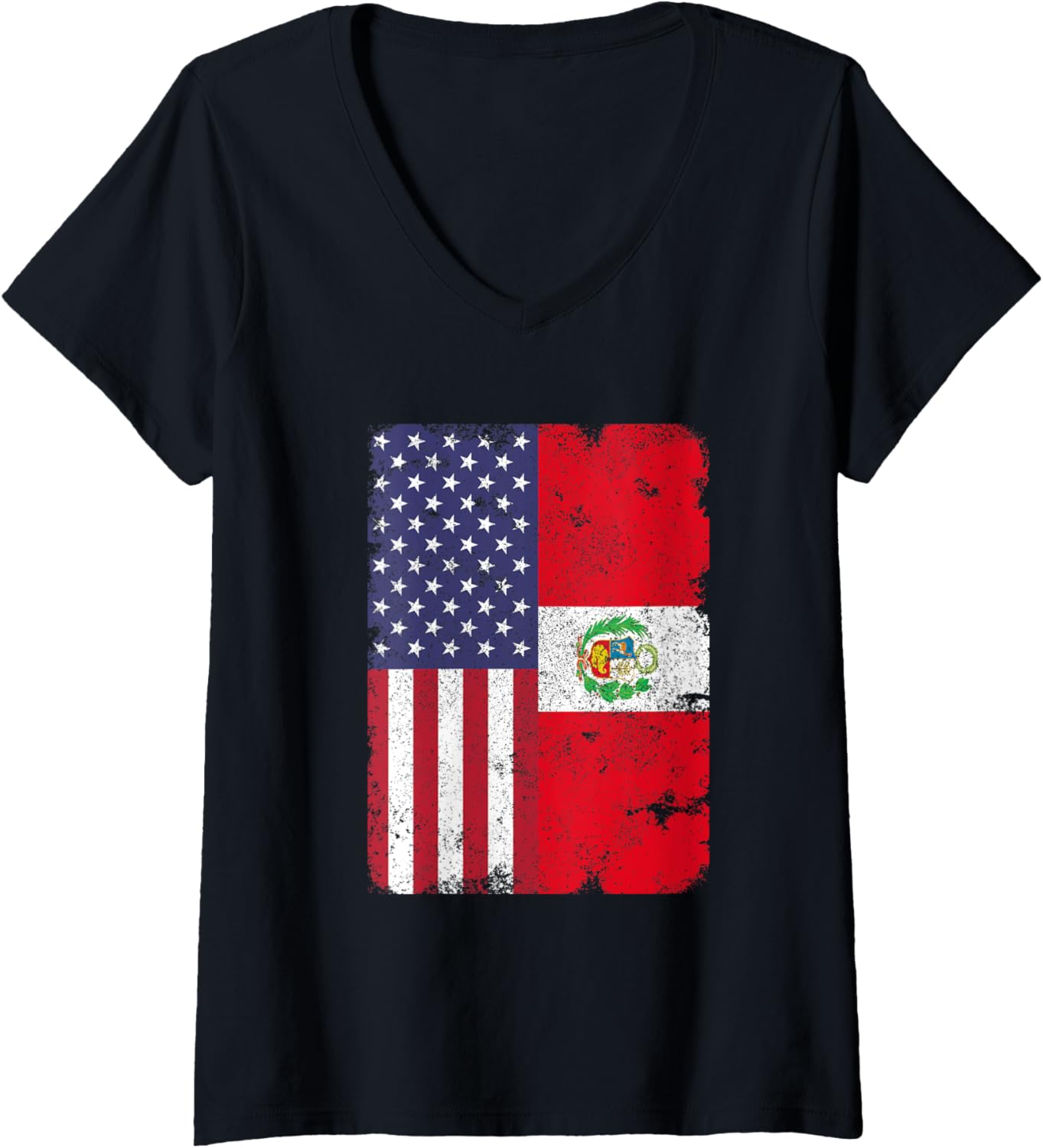 Womens Peru Peruvian American Flag Pride Patriotic Vintage V Neck