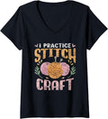 I Practice Stitch Craft Hobby Knit Yarn Knitter Knitting V-Neck