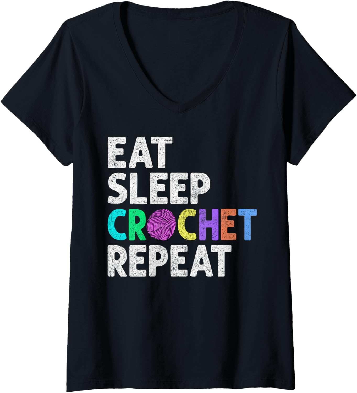 Womens Eat Sleep Crochet Repeat Yarn Crochrting Funny Crocheter V-Neck