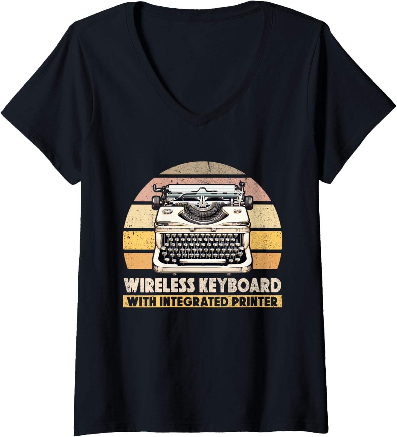 Womens Funny Wireless Keyboard With Integrated Printer Typewriter V Neck