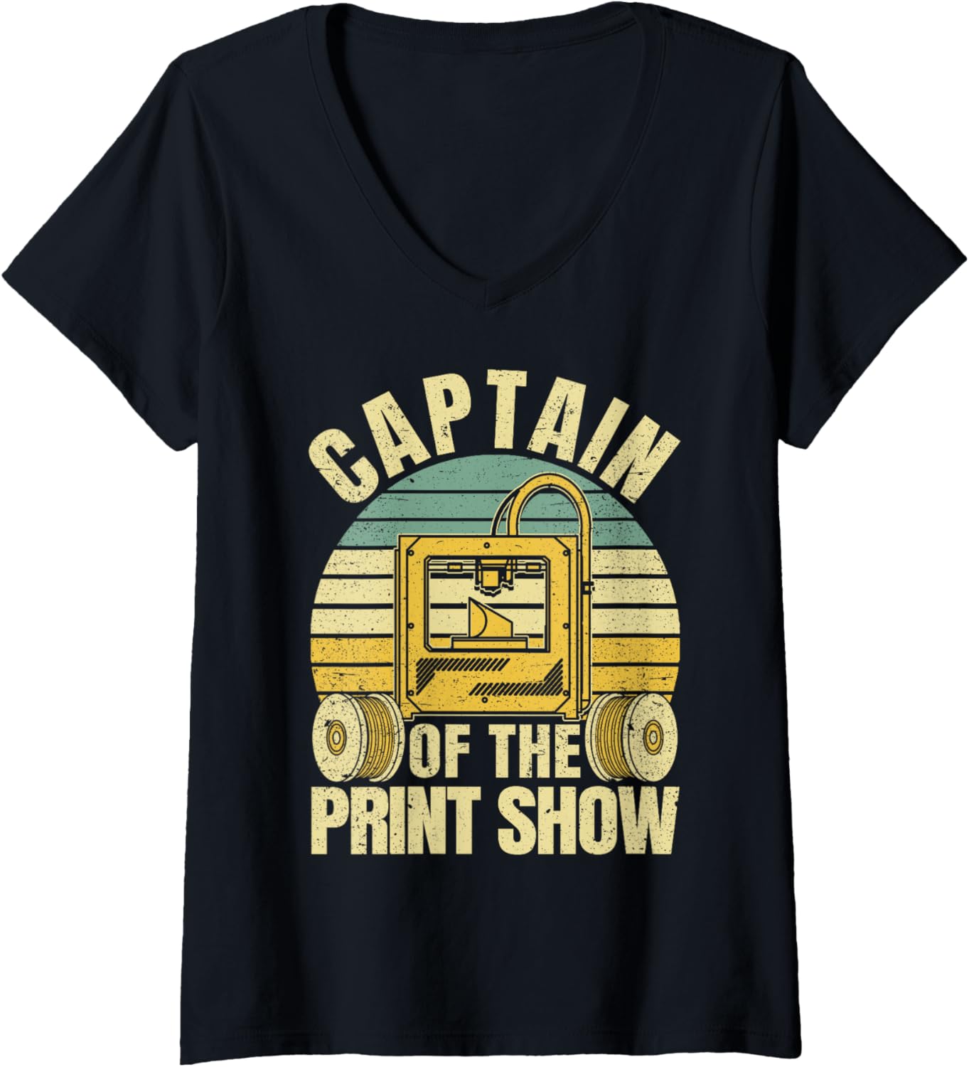 Womens Captain Of Print Show 3D Printing Retro 3D Printer V Neck