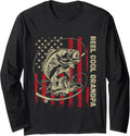 Reel Cool Grandpa Fishing Vintage American Flag Mens Long Sleeve
