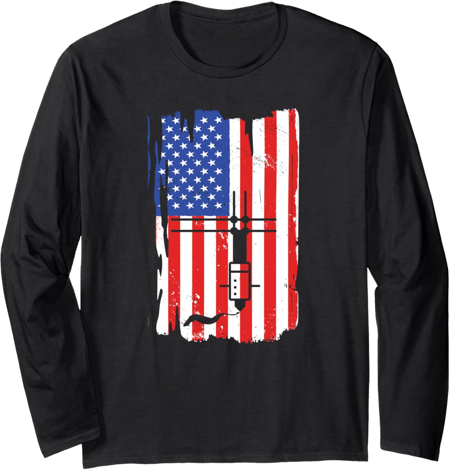 3D Printing Printer Nerd Geek American Flag Usa Lover Long Sleeve