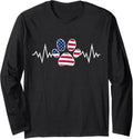 American Flag Dog Paw Print Heartbeat U2013 Usa Flag Pulse Line Long Sleeve