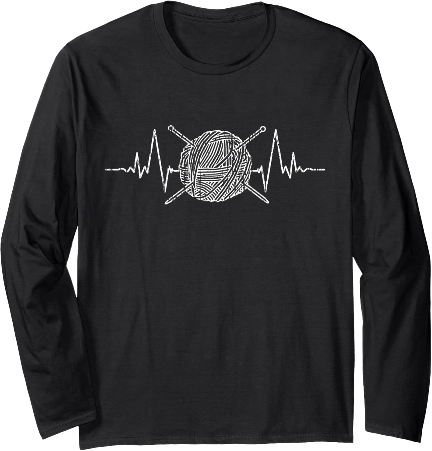 Yarn T-Shirt Crochet Tshirt Applique Tee Heartbeat Gift Long Sleeve