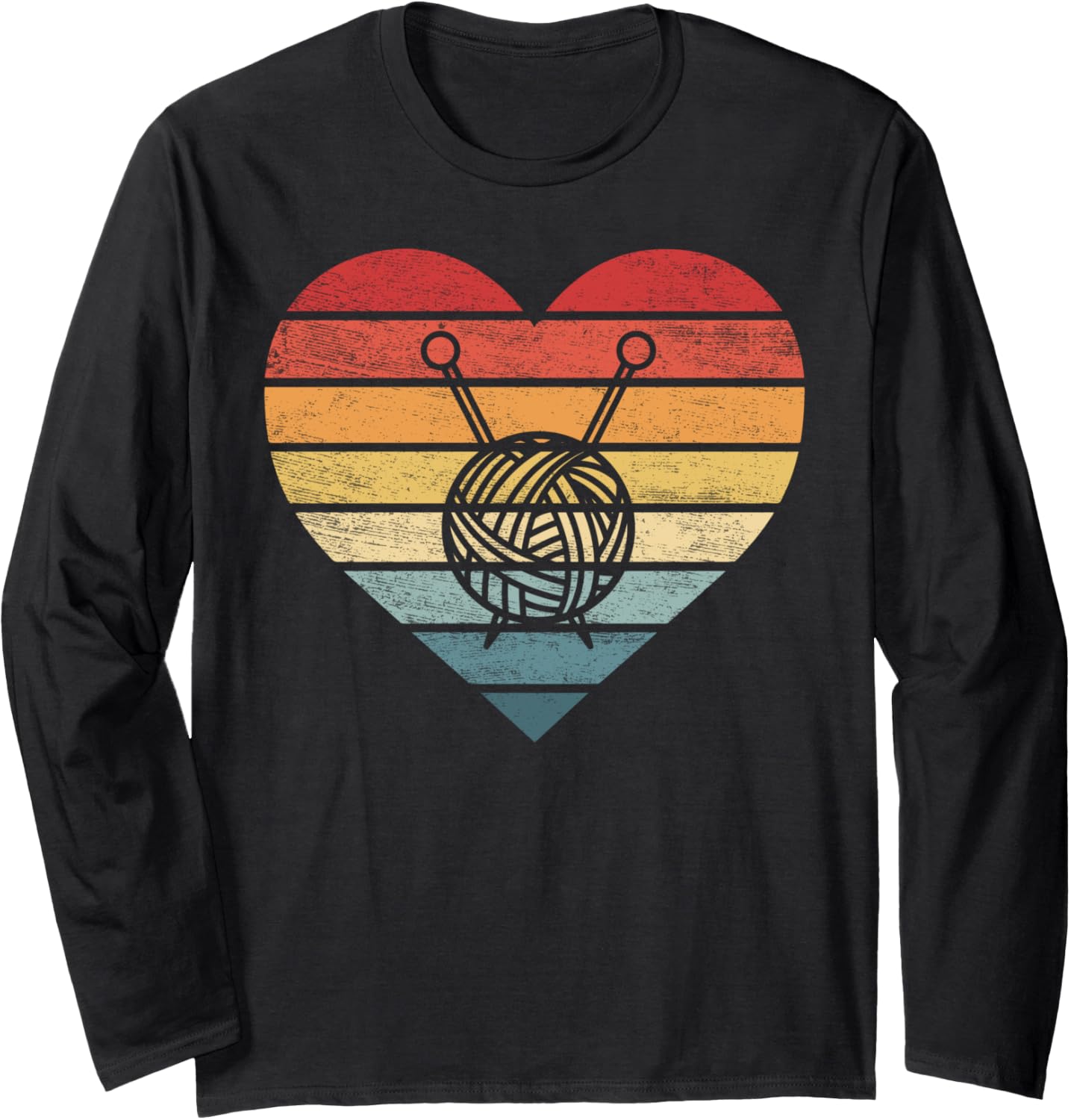 Knitting Crochet Lover Gifts Retro Sunset Yarn Funny Knitter Long Sleeve