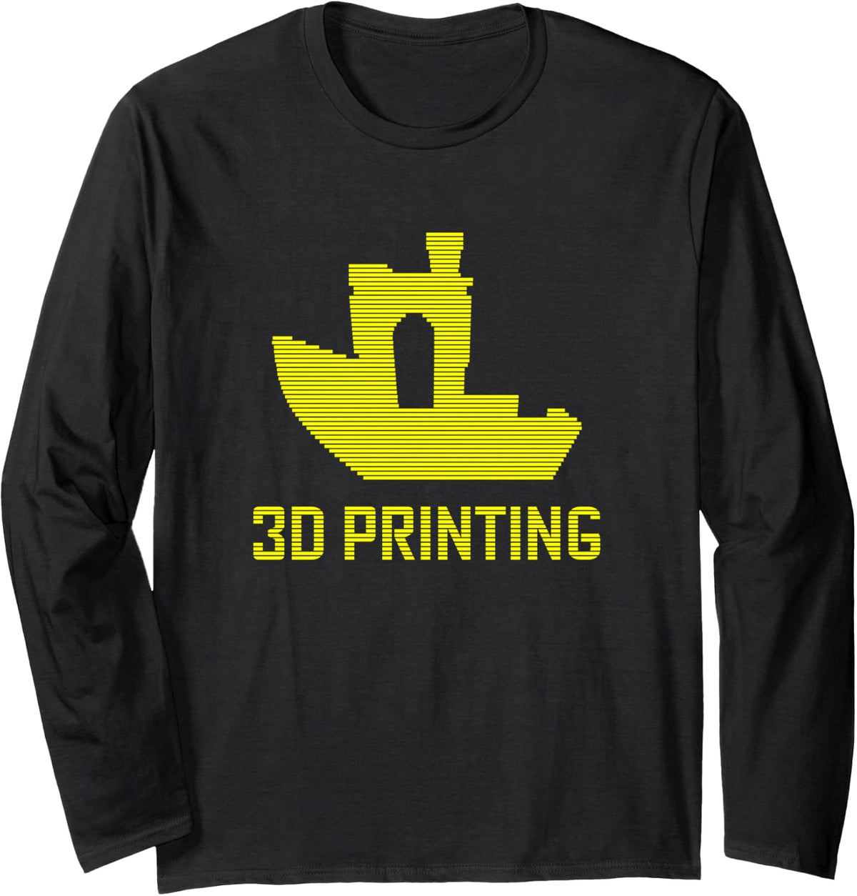Benchy Shape Yellow Filament Layers 3D Printing Enthusiast Long Sleeve