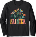 Retro Groovy Floral Printer Wildflower Tees Women Long Sleeve