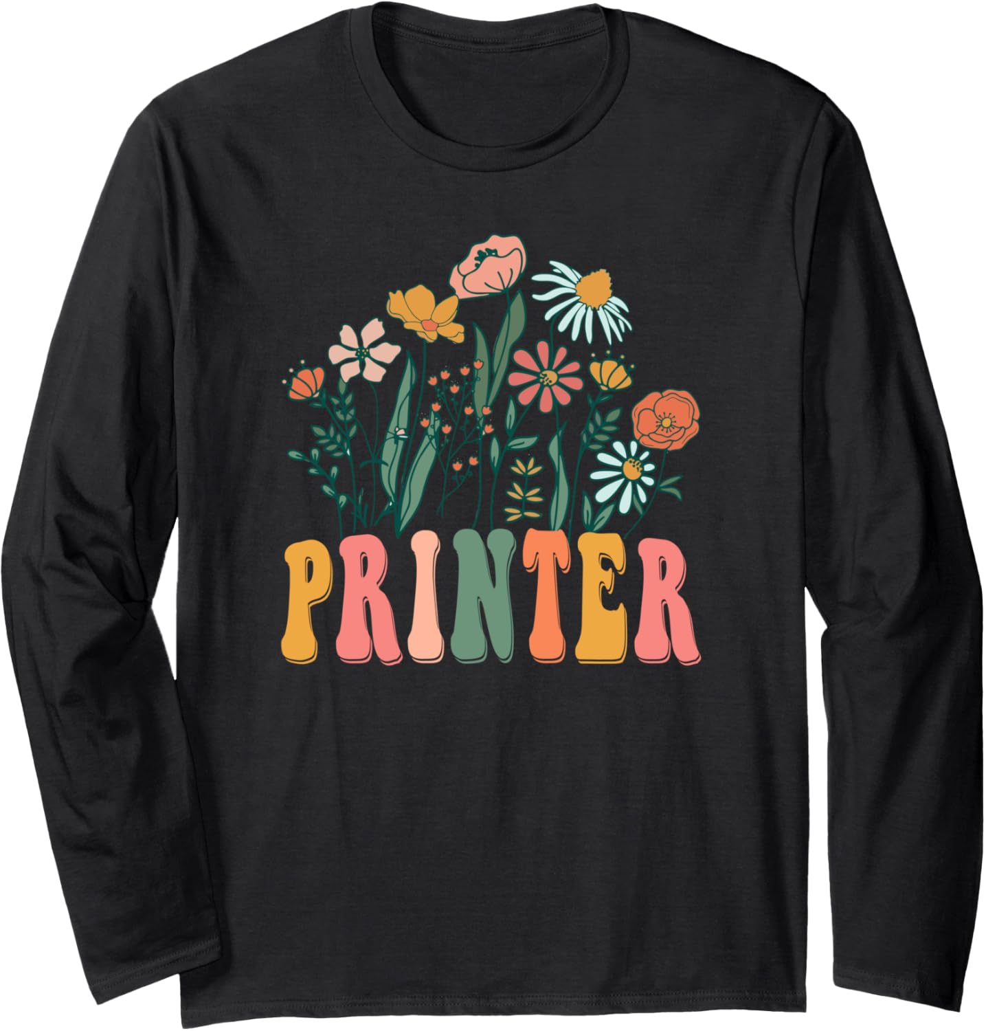 Retro Groovy Floral Printer Wildflower Tees Women Long Sleeve