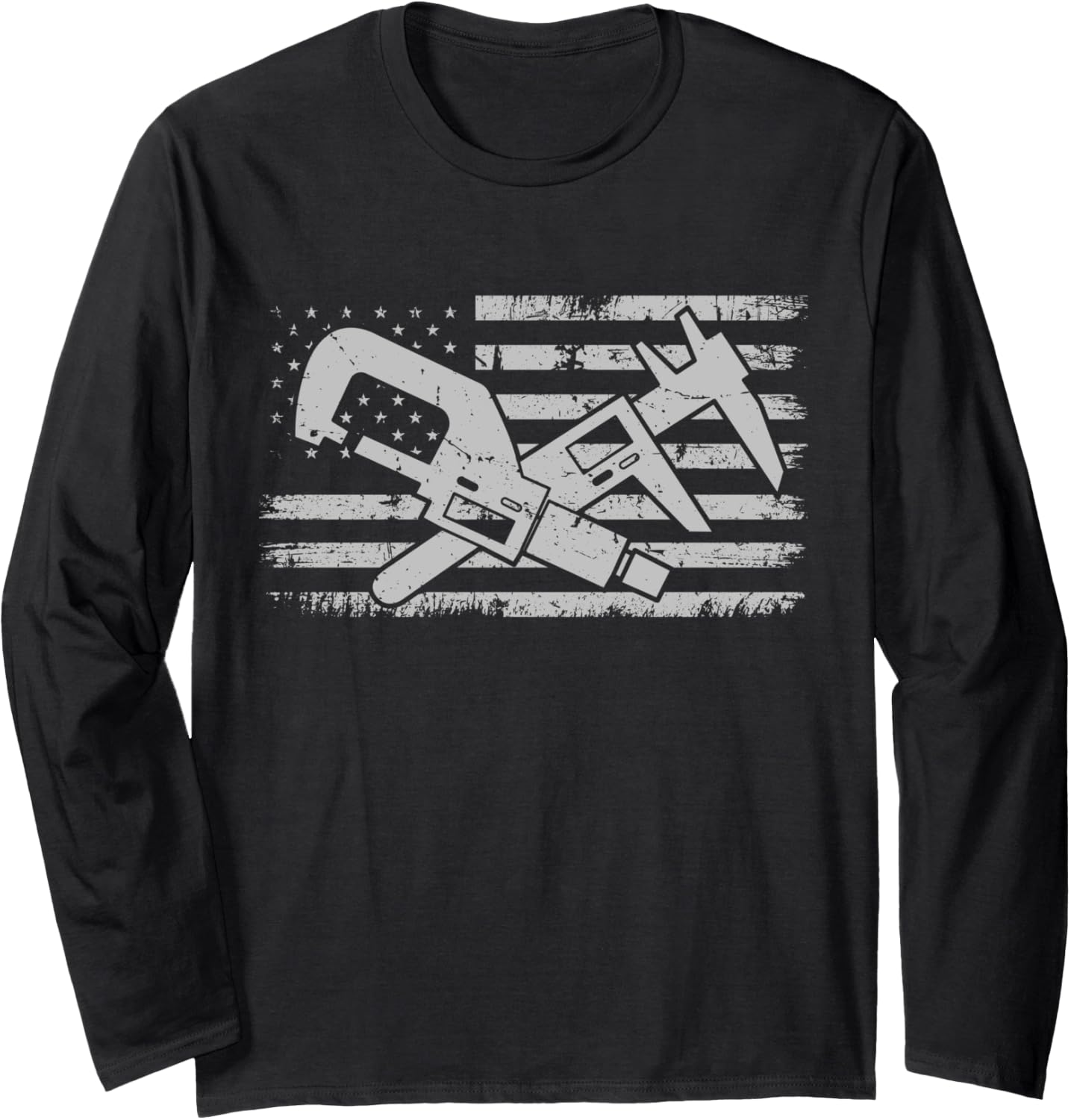 American Flag Machinist Tools Technician Caliper Us Flag Long Sleeve