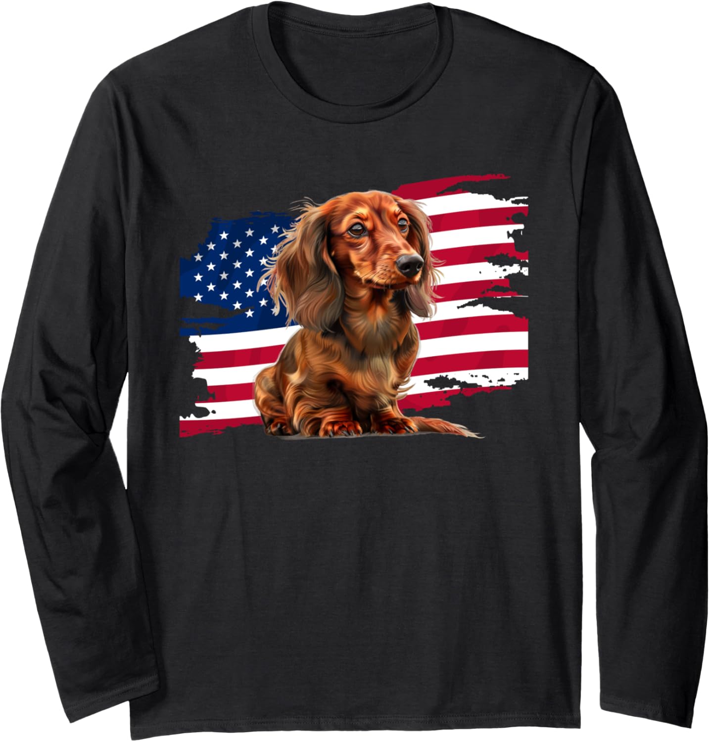 Usa Flag 4Th Of July Long Haired Dachshund Lover Long Sleeve