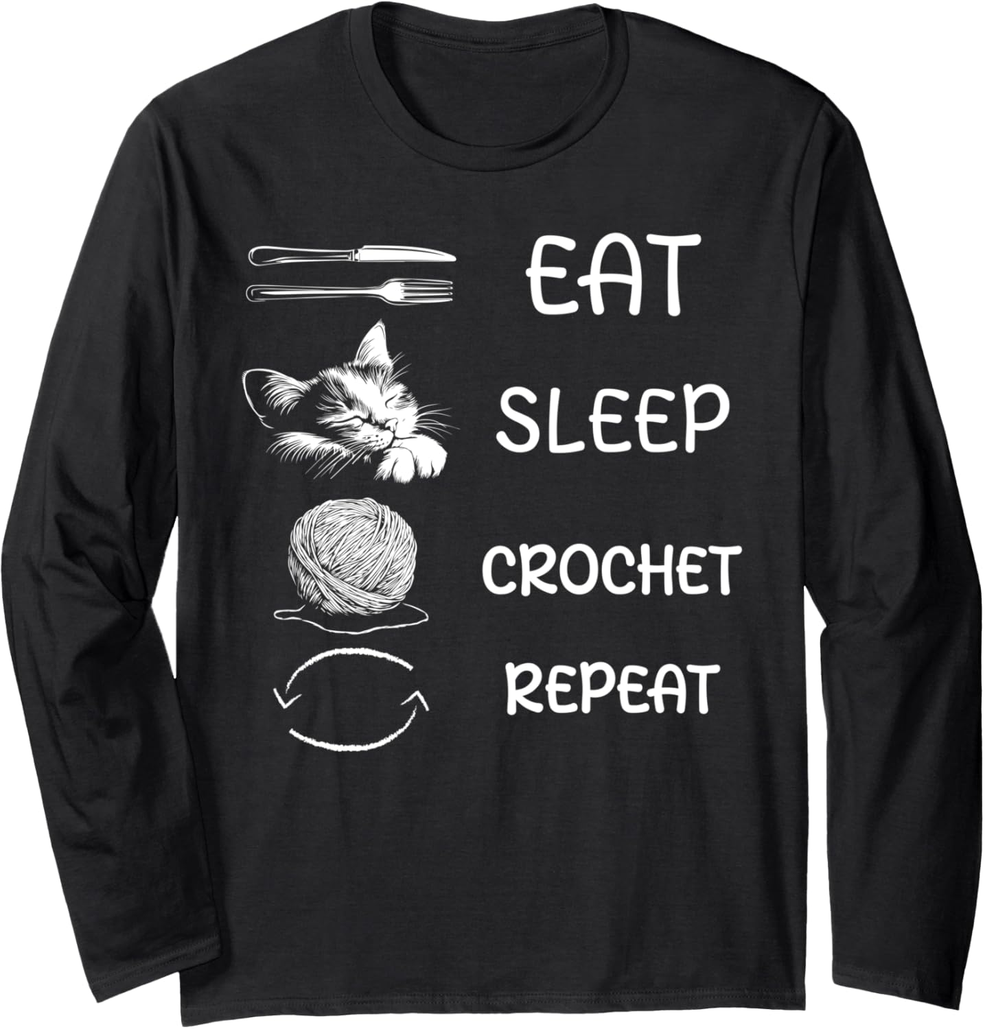 Eat Sleep Crochet Repeat Funny Yarn Crafting Sleep Pajama Long Sleeve