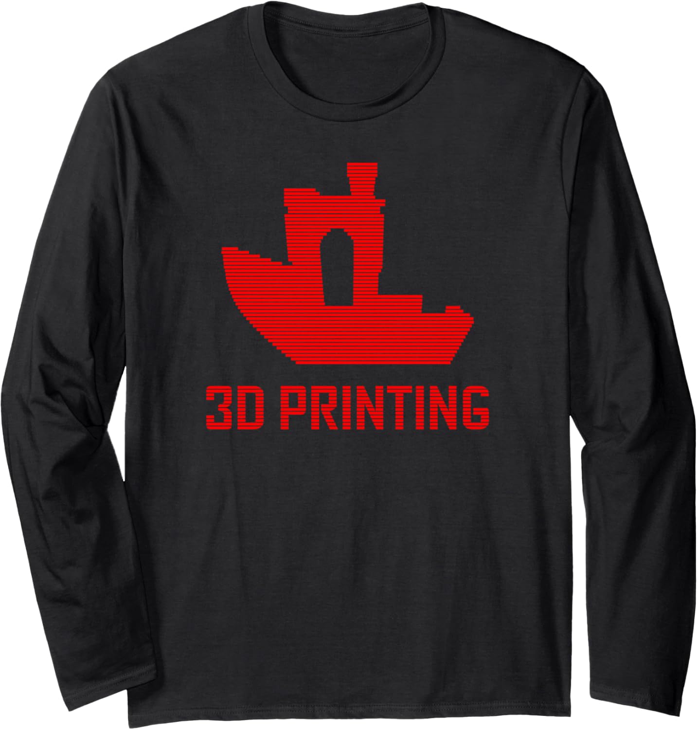 Benchy Shape Red Filament Layers 3D Printing Enthusiast Long Sleeve