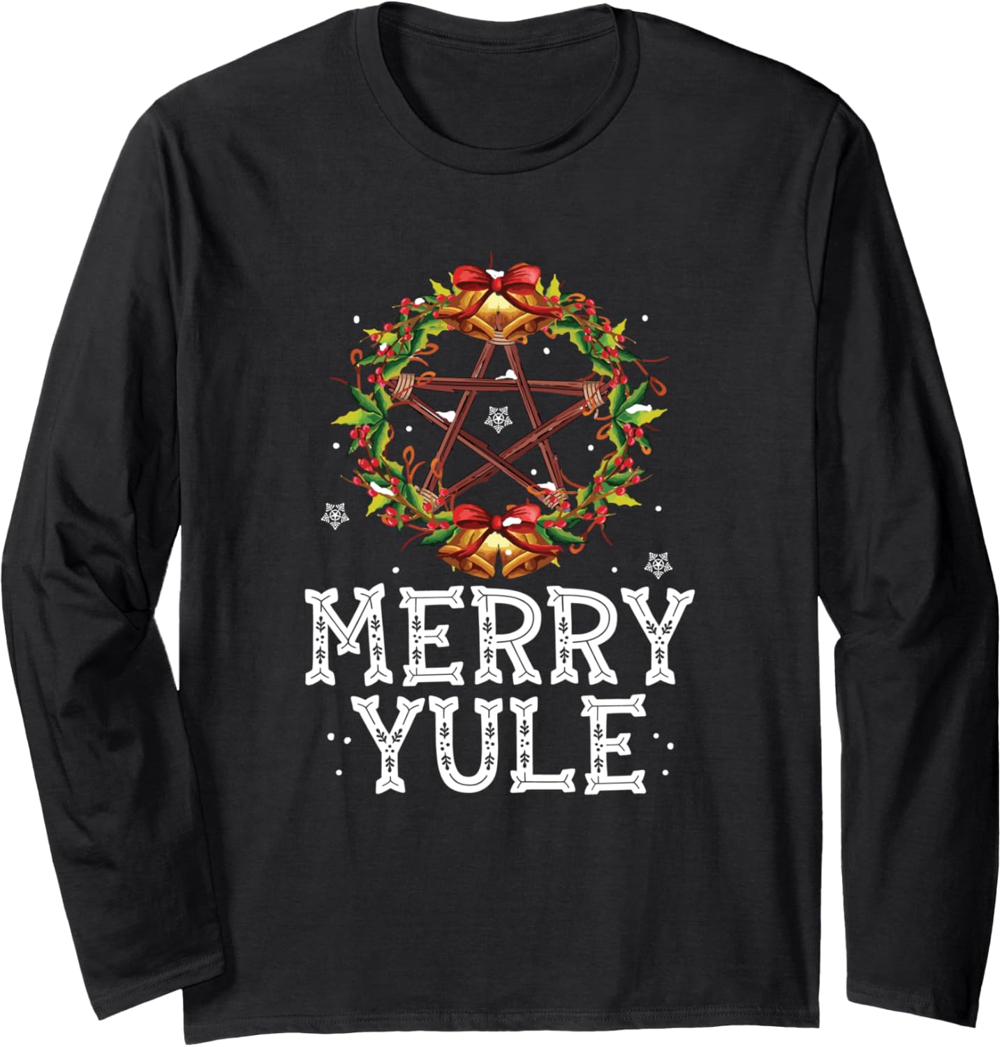 Merry Yule Winter Solstice Holly Pentagram Long Sleeve