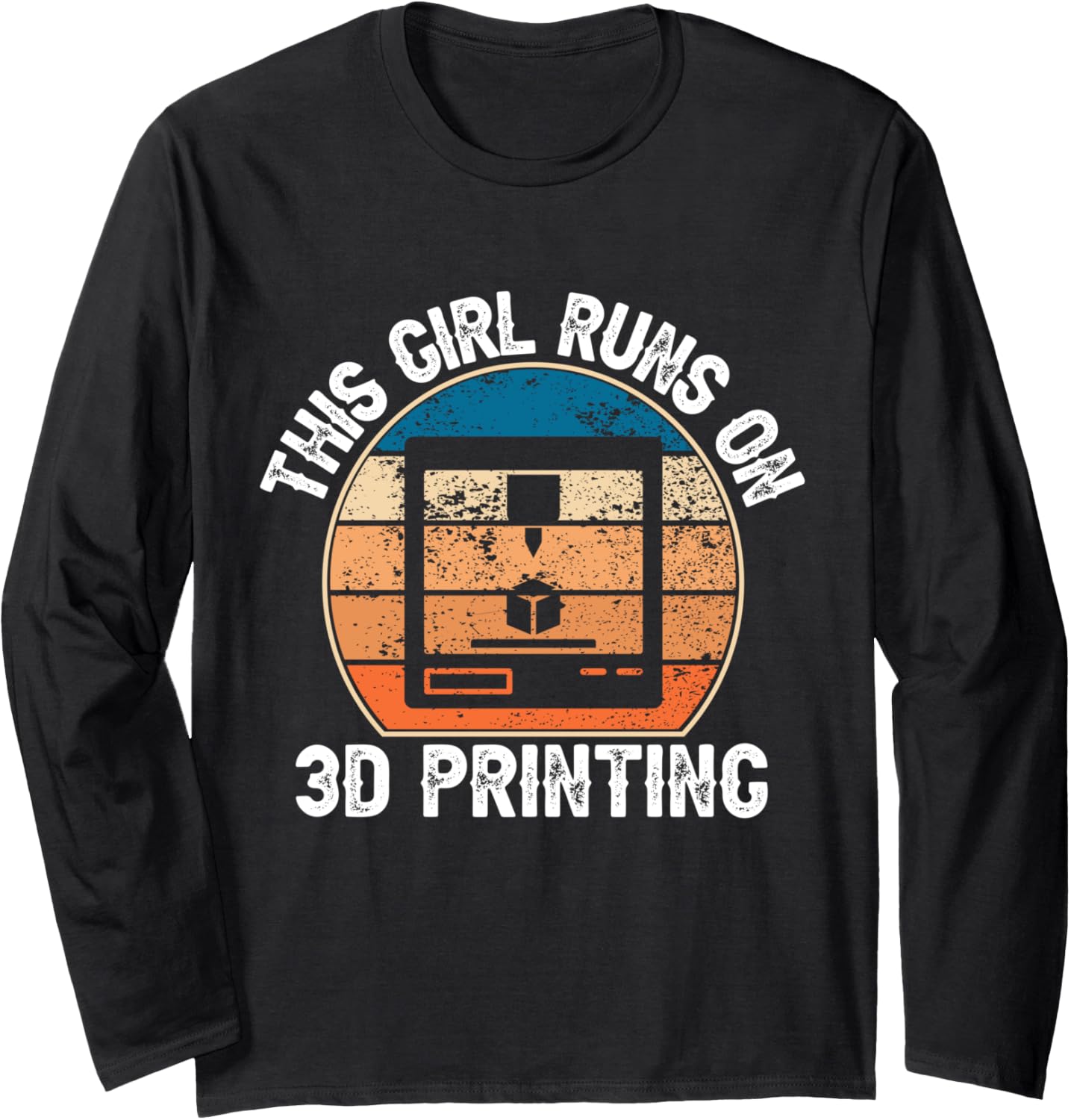 This Girl Runs On 3D Printing Funny Retro 3D Printer Long Sleeve
