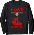 I Love 3D Printing Benchy Extruder Red 3D Printing Fan Long Sleeve