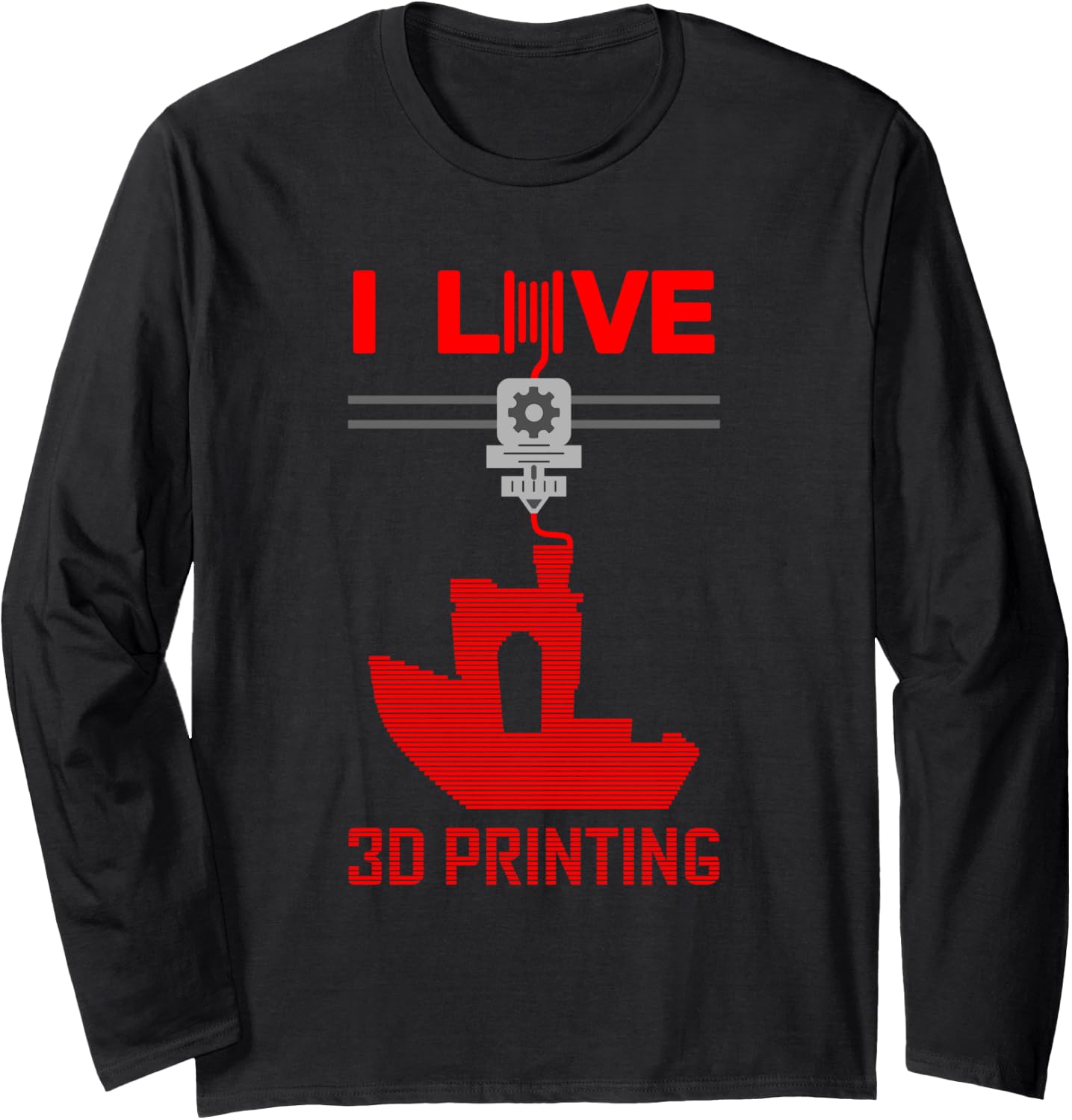 I Love 3D Printing Benchy Extruder Red 3D Printing Fan Long Sleeve