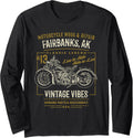 Fairbanks Alaska Usa Retro Motorcycle Distressed Design Long Sleeve