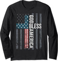 God Bless America Patriotic Christian Cross Usa Flag Long Sleeve