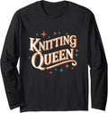Knitting Queen Retro Typography Yarn Lover Long Sleeve