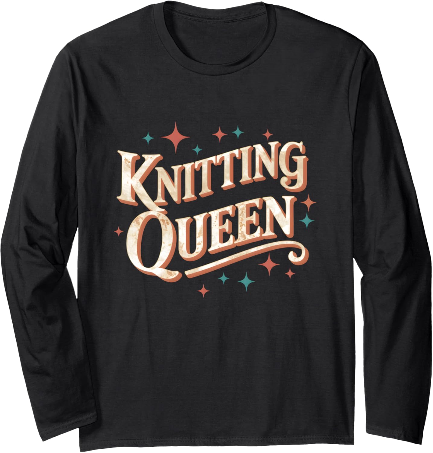 Knitting Queen Retro Typography Yarn Lover Long Sleeve
