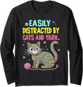 Easily Distracted By Cats And Yarn Knitting Yarn Crochet cat Long Sleeve