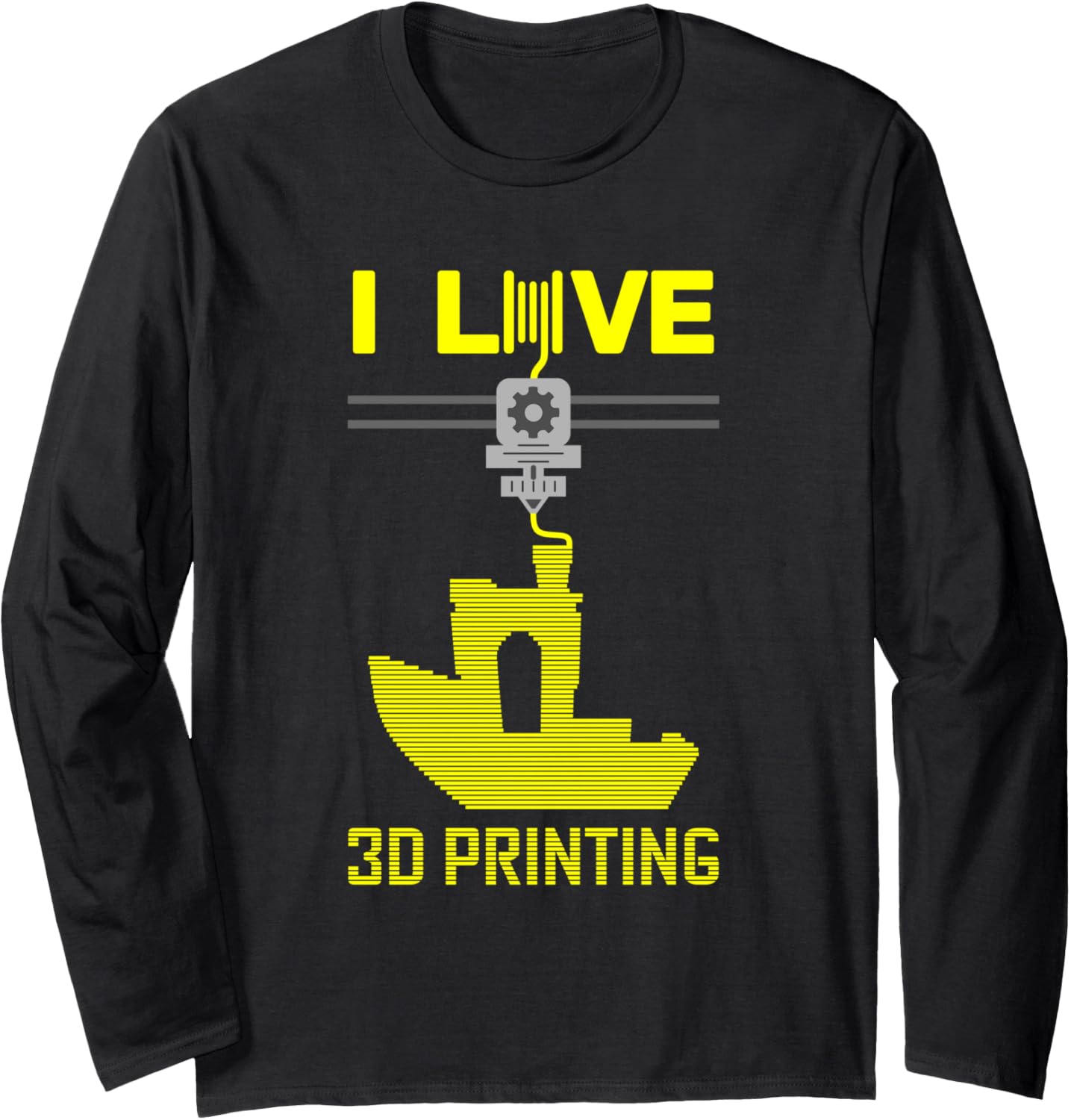 I Love 3D Printing Benchy Extruder Yellow 3D Printing Fan Long Sleeve