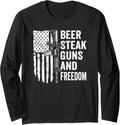 Beer Steak Guns Freedom Drinking Bbq Usa Flag Funny Gun Long Sleeve