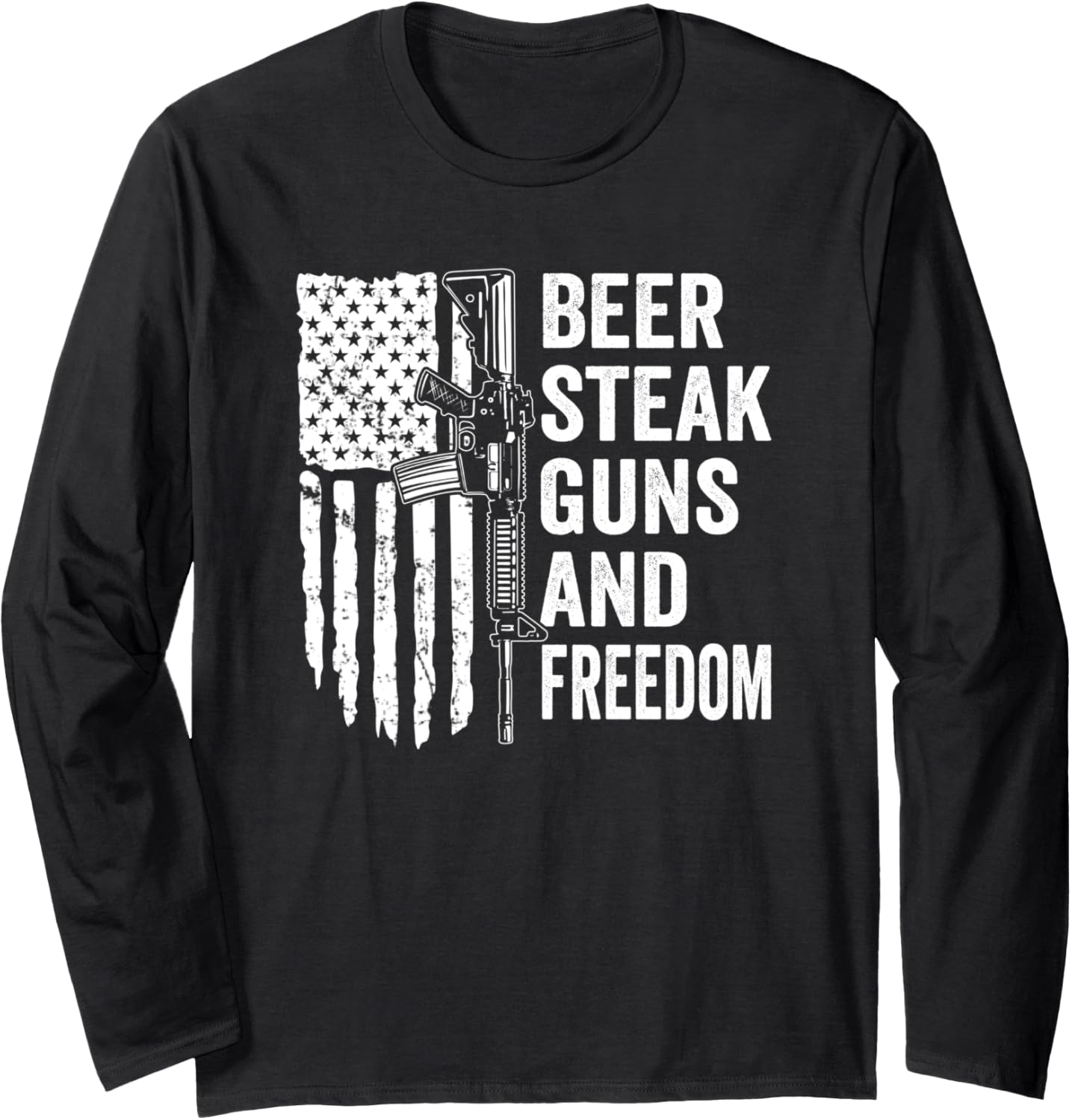 Beer Steak Guns Freedom Drinking Bbq Usa Flag Funny Gun Long Sleeve