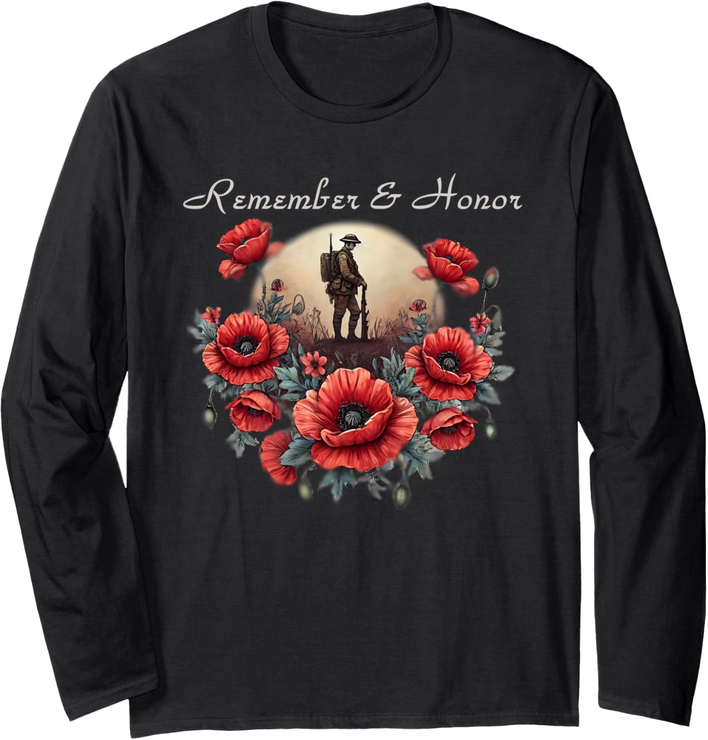 Veterans Day 2024 Usa Memorial Day Red Poppy Flower Military Long Sleeve