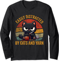 Kitten Lover Crochet | Easily Distracted By Cats And Yarn Long Sleeve