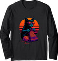Retro Cat With Yarn Needles Knitting Knitter Long Sleeve