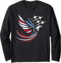 Patriotic Red Blue Usa Flag Fighter Jets 4Th Of July Long Sleeve