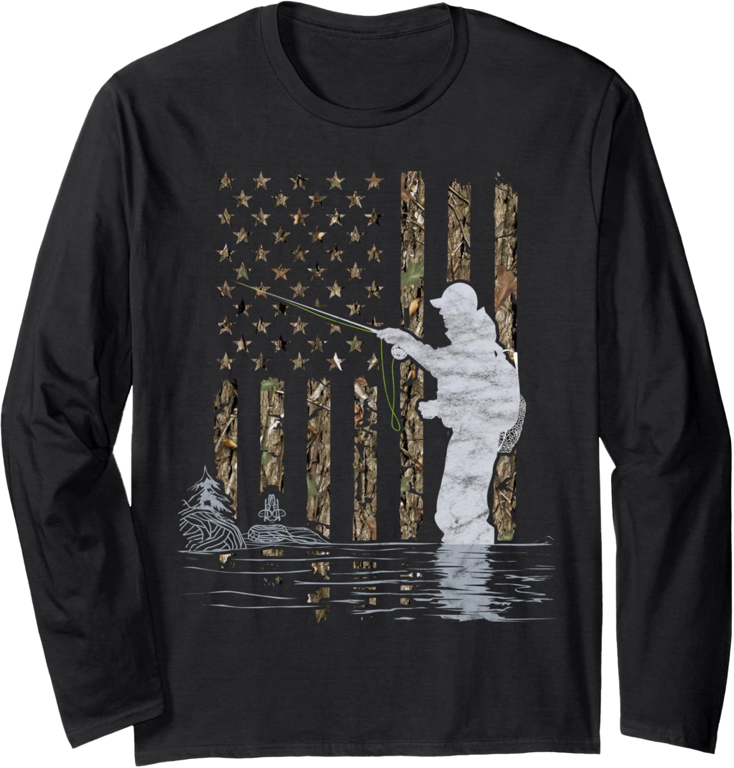 Fly Fishing Fisherman American Flag Camouflage Fly Tying Long Sleeve