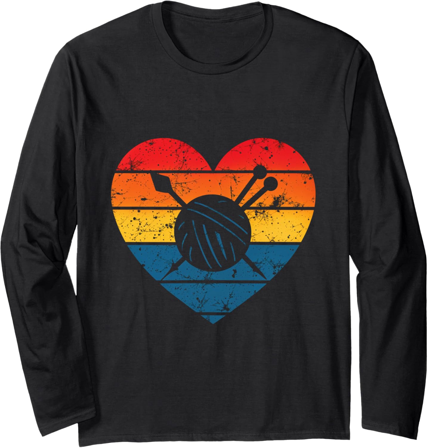 Yarn Love Knitting Crochet Heart Retro Yarn Arts Crafts Long Sleeve