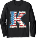 K Letter Initial Monogram Alphabet Patriotic American Flag K Long Sleeve