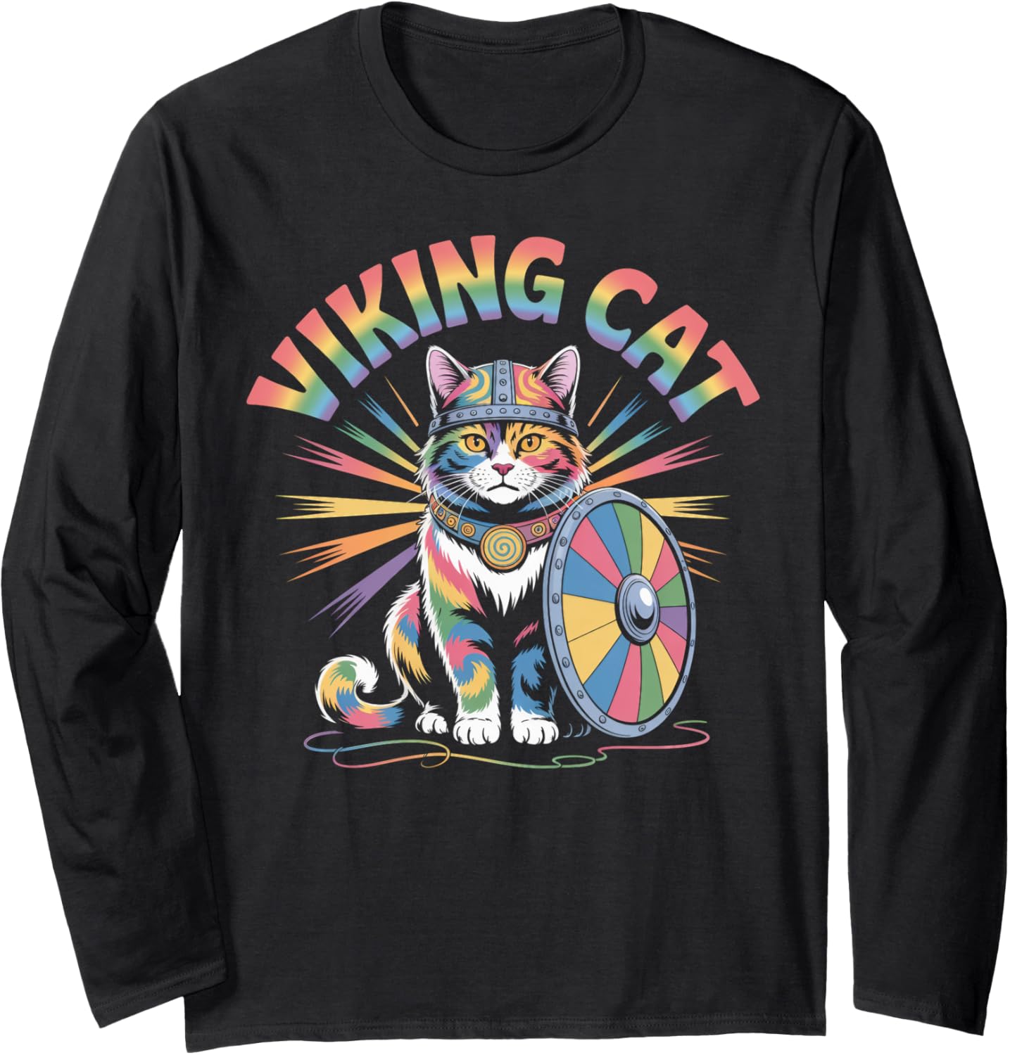 Viking Cat Shield Helmet Yarn Ball Warrior Long Sleeve