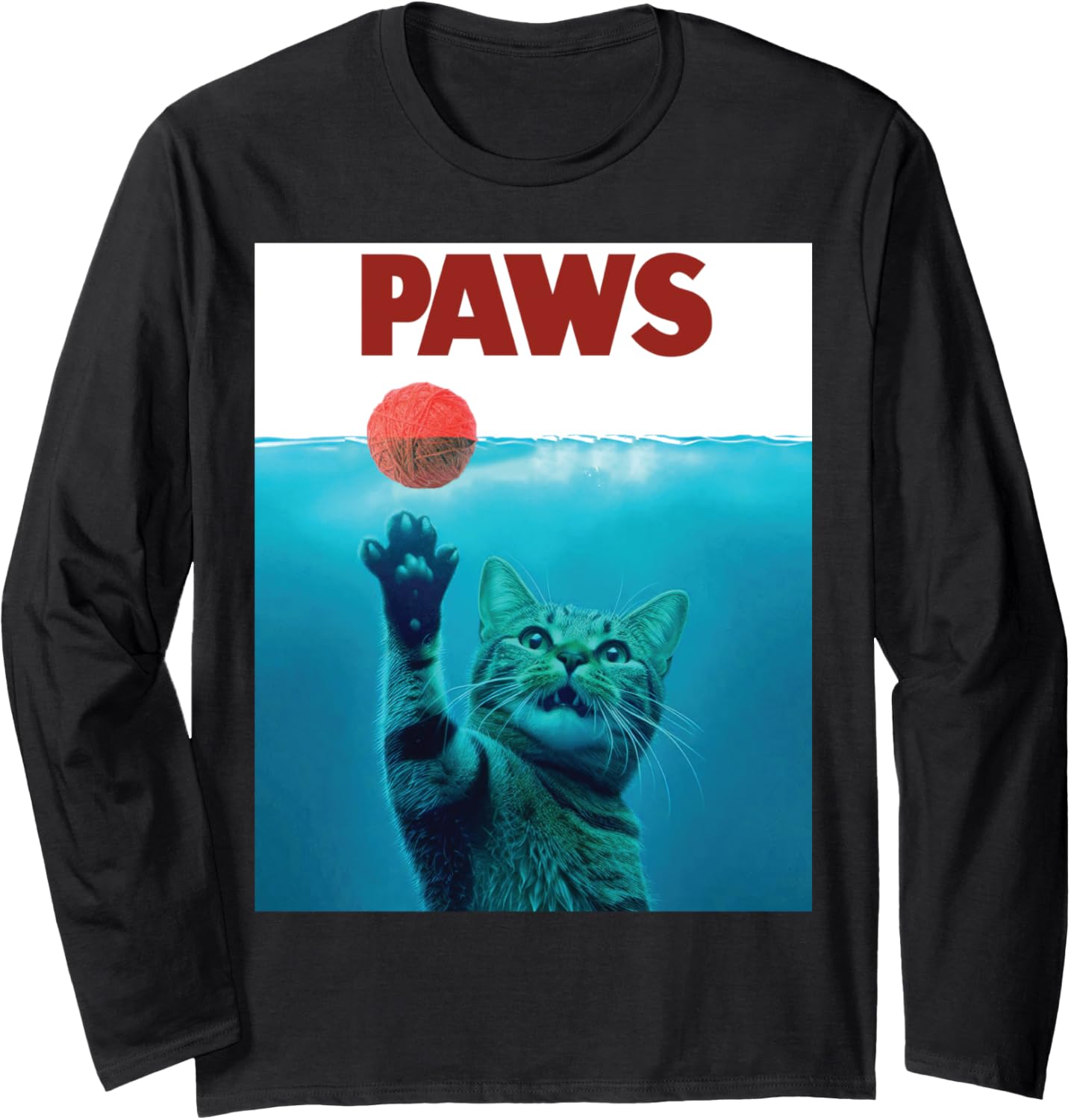 PAWS Parody Cat Yarn Humorous Cat Chasing Yarn Ball Kitten Long Sleeve