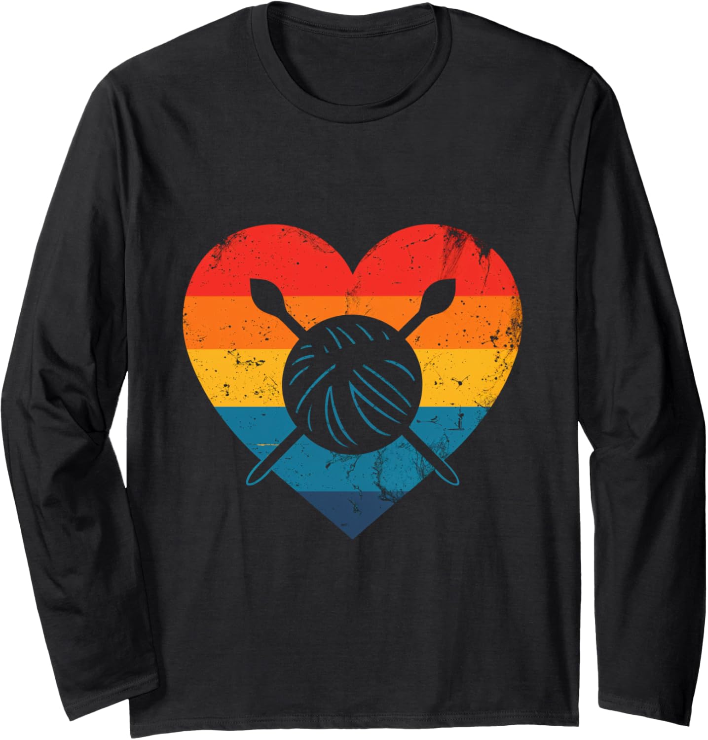 Love Yarn Knitting Crochet Heart Retro Colors Yarn Knitter Long Sleeve