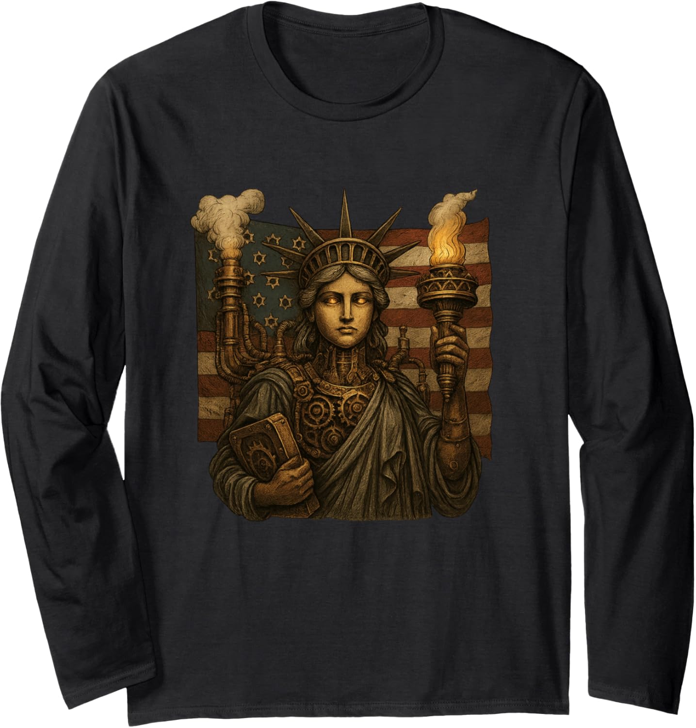 Steampunk Statue Of Liberty Vintage Design Patriotic Usa Art Long Sleeve