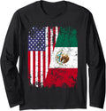 Mexican Roots Half American Flag Mexico Long Sleeve