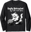 Adorable Knitting and Crochet Happy Cat Yarn Lovers Gift Long Sleeve