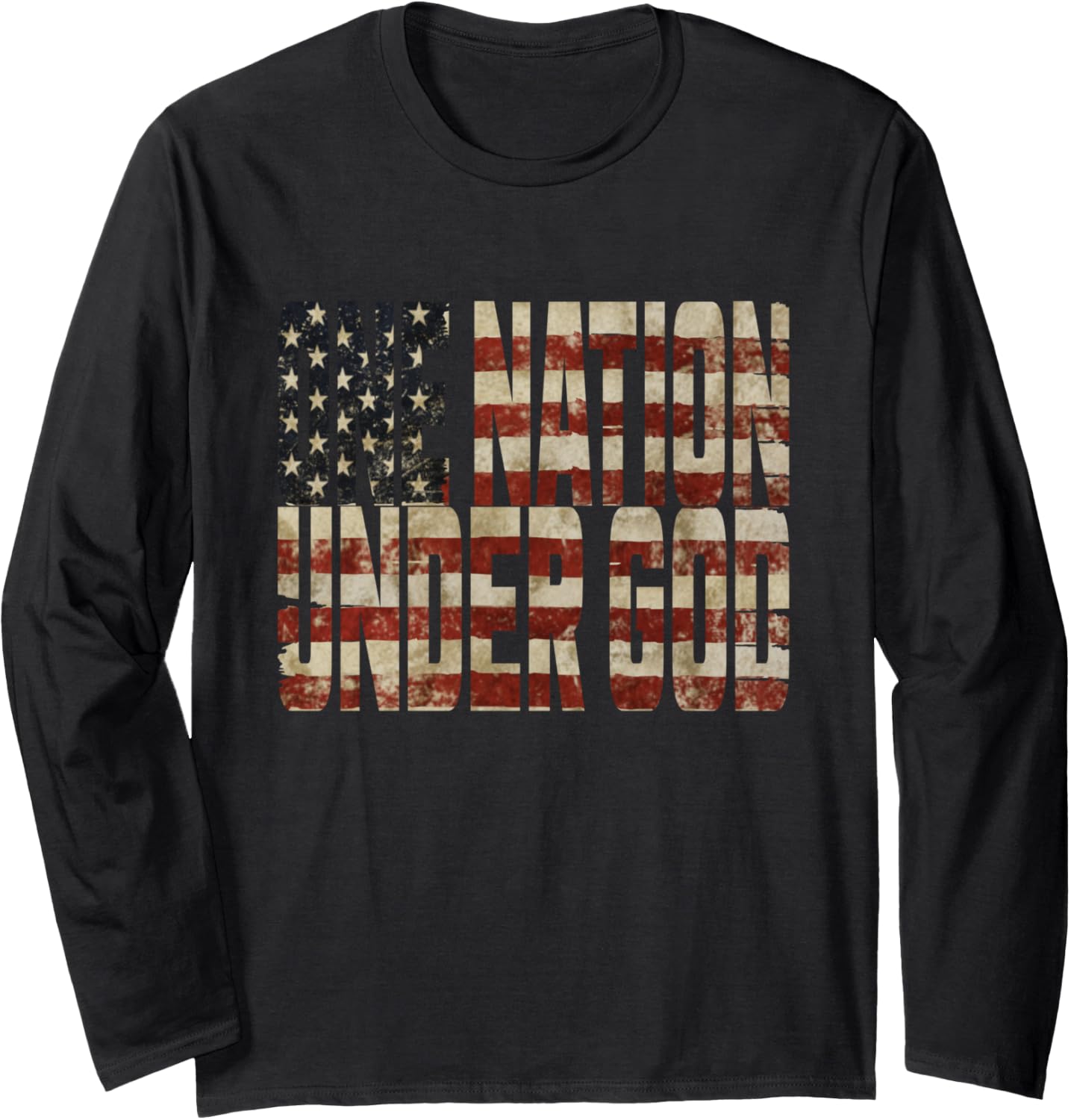 One Nation Under God Weathered American Flag Patriotic Long Sleeve