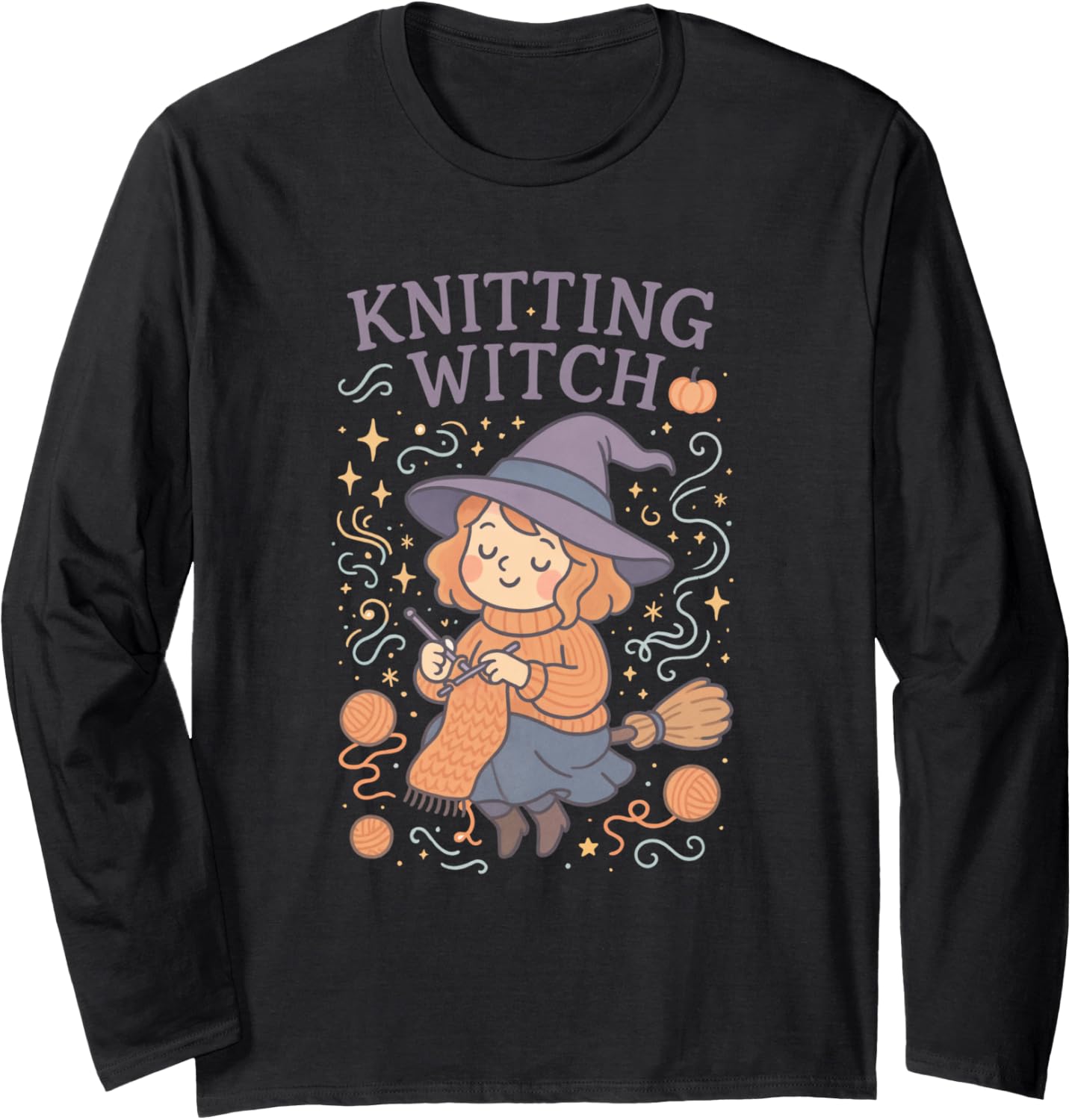 Knitting Witch Halloween Vibes for Cozy Yarn Crafters Long Sleeve